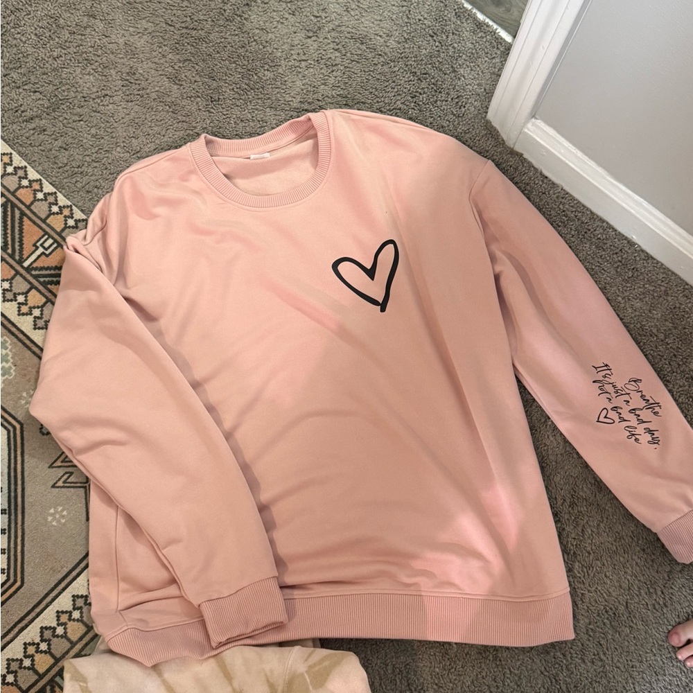 SHEIN Blush Pink Heart Graphic Sweater